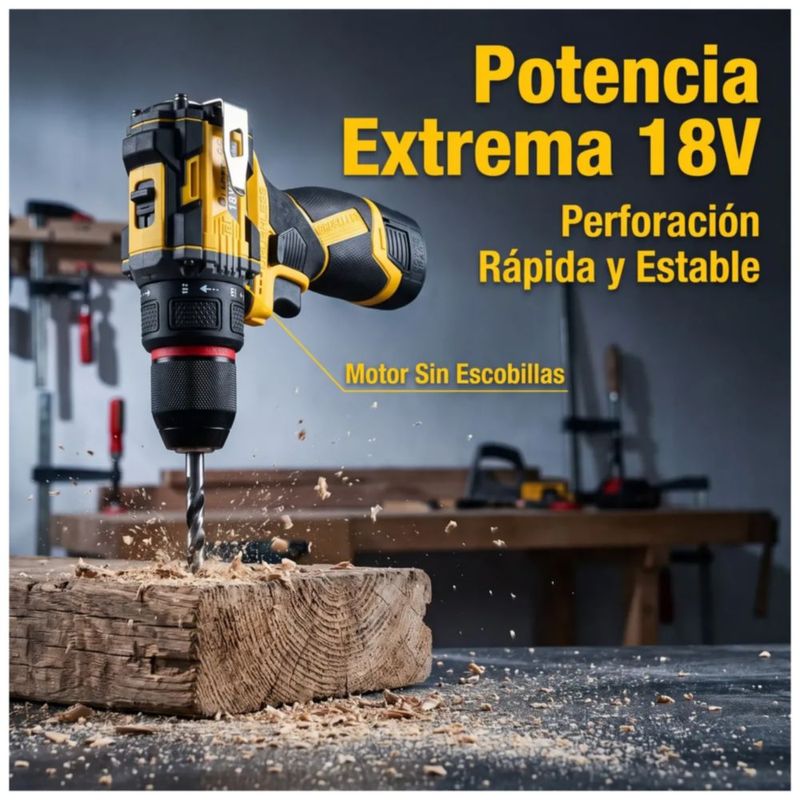 Kit Taladro Inalámbrico Atornillador Sin Escobillas, Color Amarillo/Negro