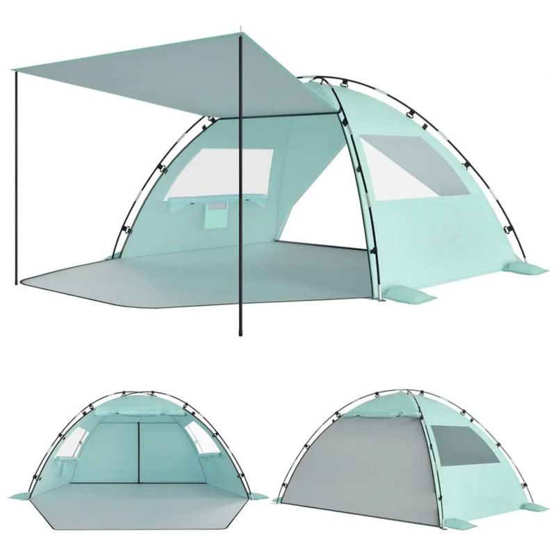 Carpa De Playa Portátil Con Toldo De Sombra Desmontable, Color Verde