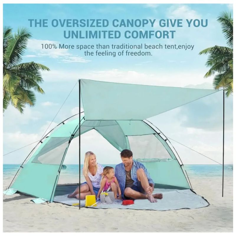 Carpa De Playa Portátil Con Toldo De Sombra Desmontable, Color Verde