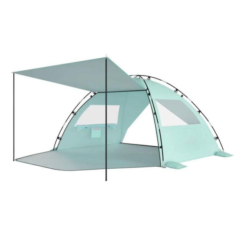 Carpa De Playa Portátil Con Toldo De Sombra Desmontable, Color Verde