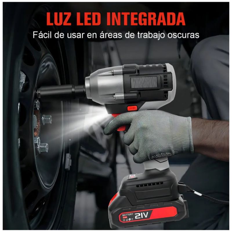 Llave de Impacto Inalámbrica de 21V y 520Nm con Motor Sin Escobillas, Color Gris