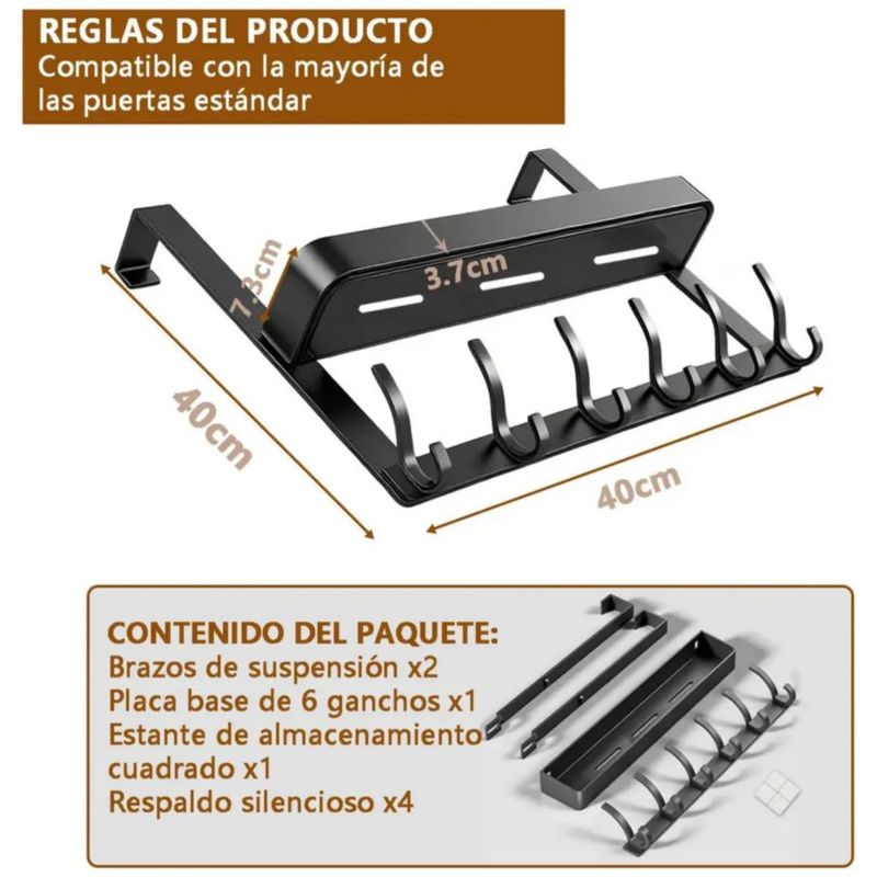 40cm Perchero De Metal Con Ganchos Para Colocar Sobre, Color Negro