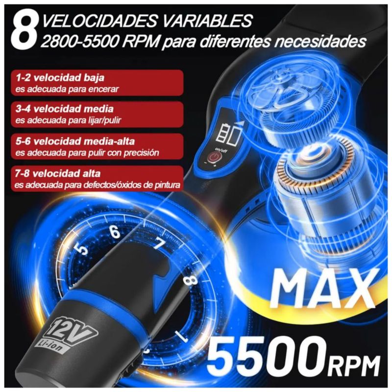 Pulidora Eléctrica Inalambrica Pulidoras Autos Carro 380w, Color Azul