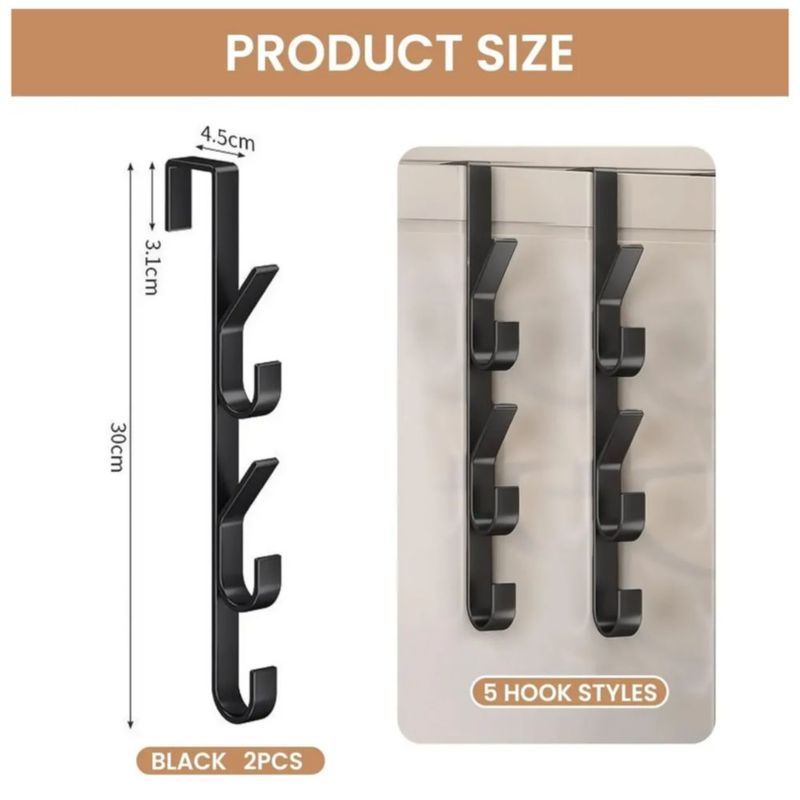 Perchero Metal Con Ganchos Para Colocar Sobre La Puerta 2pcs, Color Negro