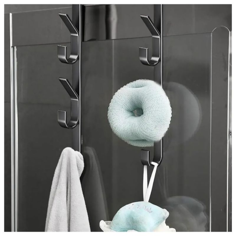 Perchero Metal Con Ganchos Para Colocar Sobre La Puerta 2pcs, Color Negro