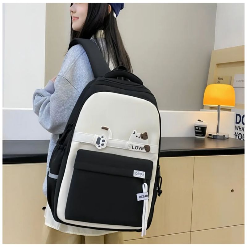 Mochila Antirrobo Para Escolar Viaje Estilo Juvenil, Color Blanco/Negro