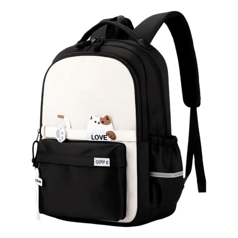 Mochila Antirrobo Para Escolar Viaje Estilo Juvenil, Color Blanco/Negro