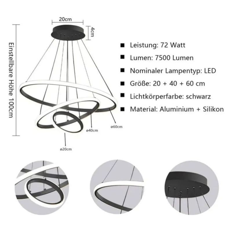 Lámpara De Techo Led Colgante Iluminación Moderna Regulable Estructura Negro