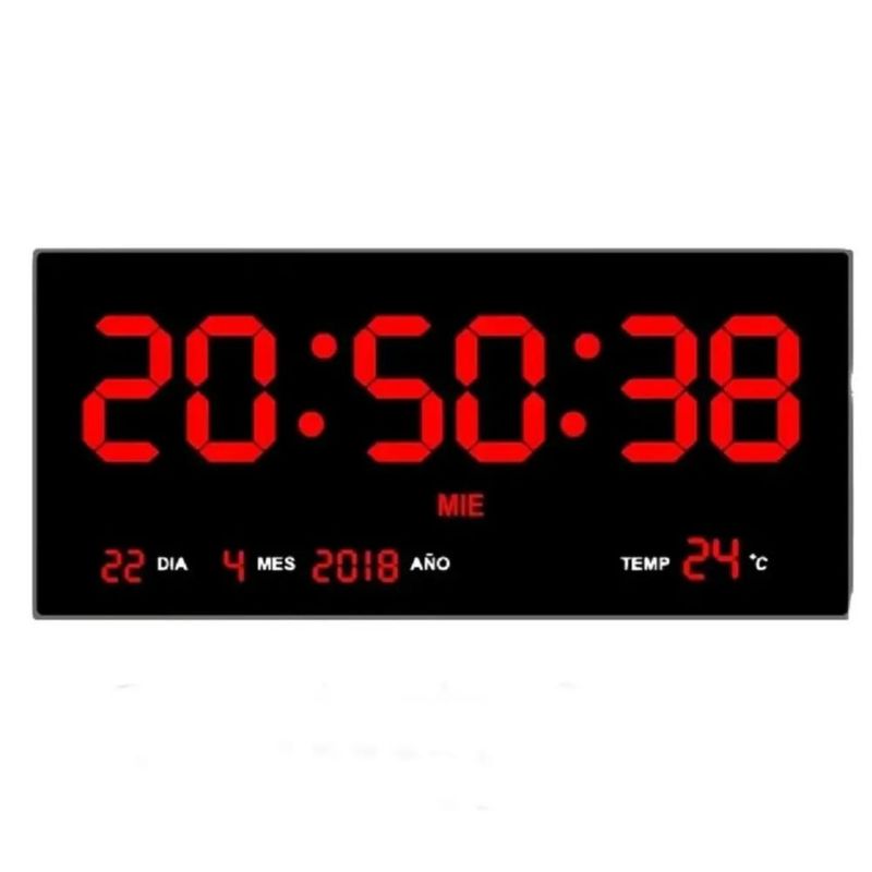 Reloj De Pared Bextsrack Led Rojo Termómetro Alarmas 36x15 Cm,  Color Negro
