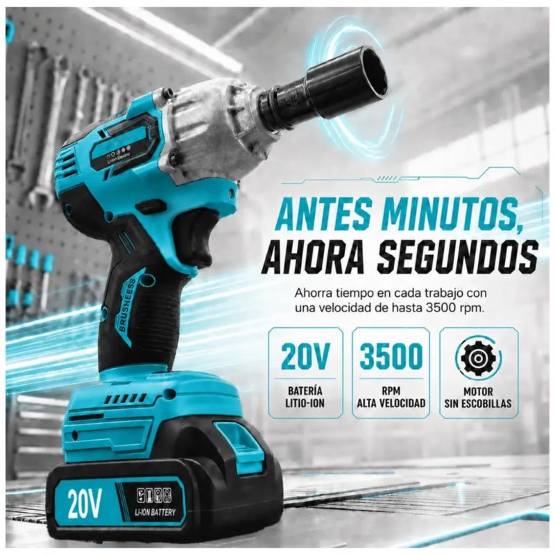Llave de Impacto Eléctrica Pinchan Inalámbrica, Sin , 520 N Color Azul
