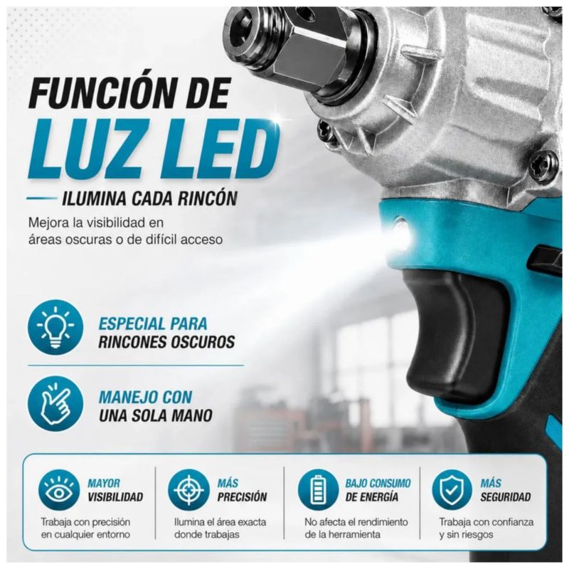 Llave de Impacto Eléctrica Pinchan Inalámbrica, Sin , 520 N Color Azul