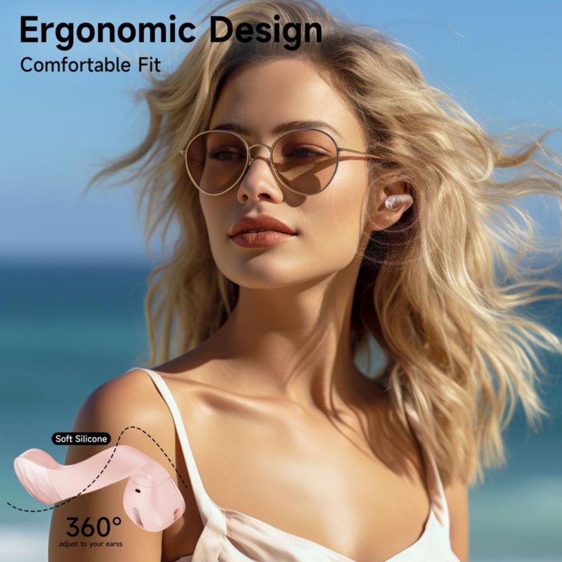Auriculares aigo inalámbricos de oreja abierta rosa Bluetooth 5.3