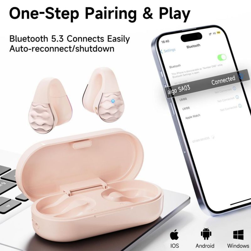 Auriculares aigo inalámbricos de oreja abierta rosa Bluetooth 5.3