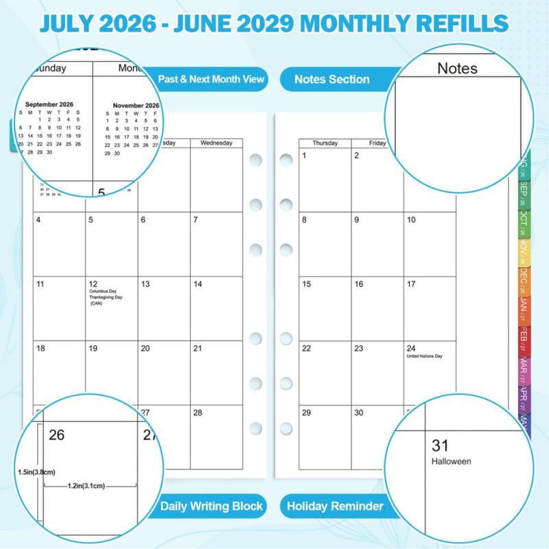 Insertos de agenda OMEYA A5 36 meses 2026‑2029
