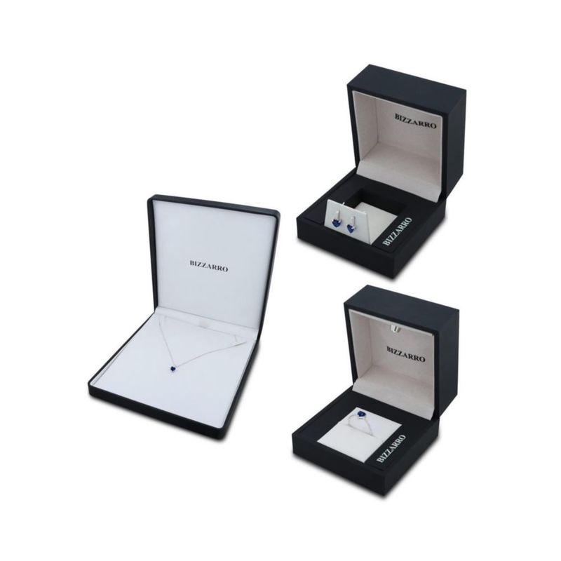 JUEGO DE ANILLO ARETES Y DIJE DE CORAZON CON CADENA PLATA BLANCA 925 CON ZIRCONIAS BLANCAS Y AZULES