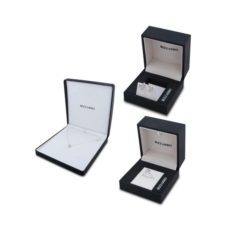 JUEGO DE ANILLO ARRACADAS Y GARGANTILLA DE PLATA BLANCA 925 CON ZIRCONIAS BLANCAS Y ROSAS