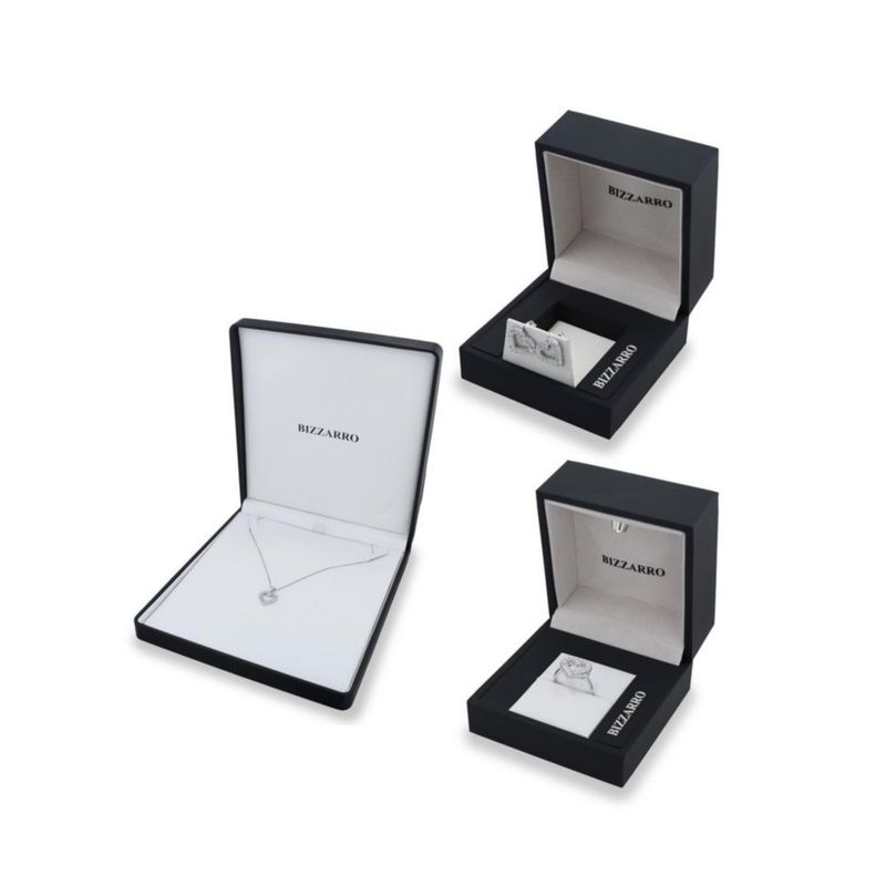 JUEGO DE ANILLO ARETES Y DIJE DE CORAZON CON CADENA DE PLATA BLANCA 925 CON ZIRCONIAS