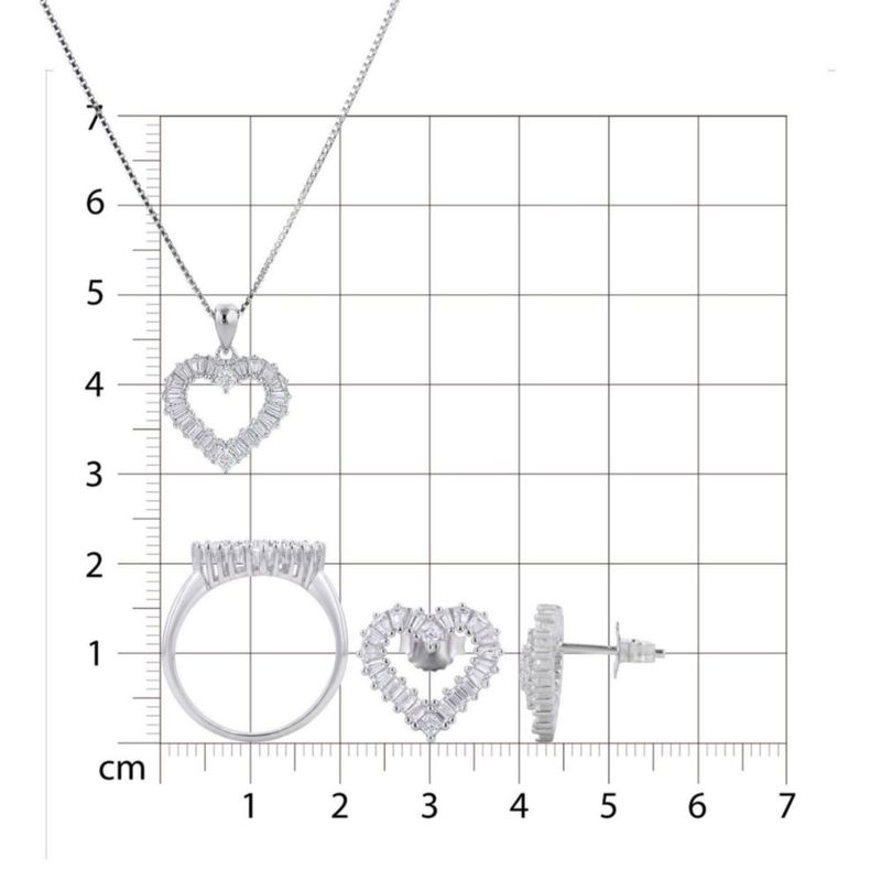 JUEGO DE ANILLO ARETES Y DIJE DE CORAZON CON CADENA DE PLATA BLANCA 925 CON ZIRCONIAS