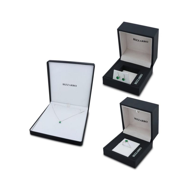 JUEGO DE ANILLO ARETES Y DIJE DE CORAZON CON CADENA PLATA BLANCA 925 CON ZIRCONIAS BLANCAS Y VERDES