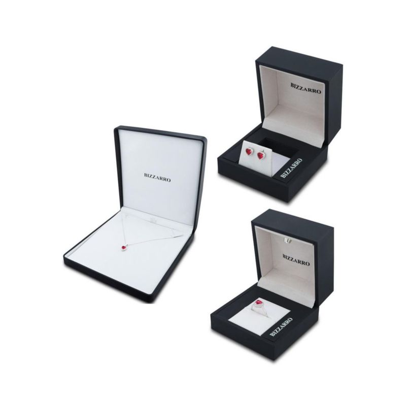 JUEGO DE ANILLO ARETES Y DIJE DE CORAZON CON CADENA PLATA BLANCA 925 CON ZIRCONIAS BLANCAS Y ROSAS