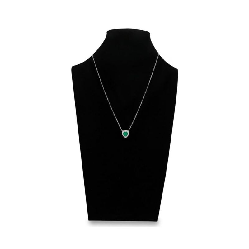 JUEGO DE ANILLO ARETES Y GARGANTILLA DE CORAZON PLATA BLANCA 925 CON ZIRCONIAS BLANCAS Y VERDES