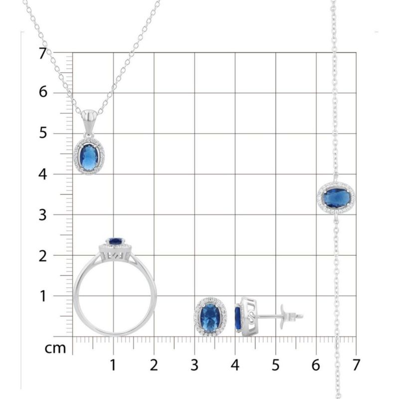 JUEGO DE ANILLO ARETES PULSERA Y DIJE CON CADENA PLATA BLANCA 925 CON ZIRCONIAS BLANCAS Y AZULES