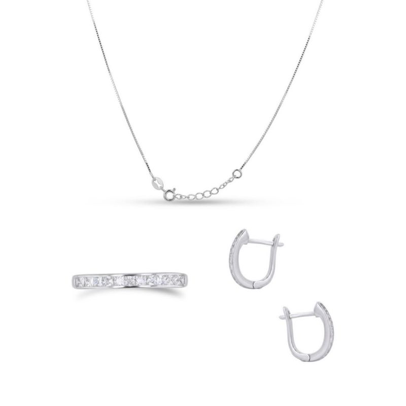JUEGO DE ARRACADAS CHURUMBELA Y DIJE CON CADENA DE PLATA BLANCA 925 CON ZIRCONIAS
