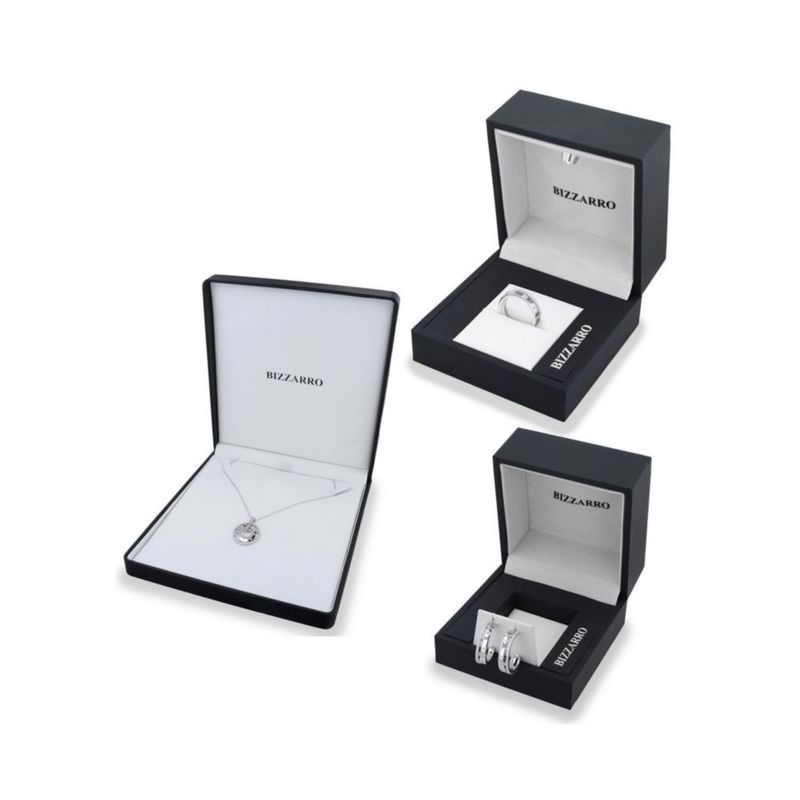 JUEGO DE ANILLO ARETES Y DIJE CON CADENA DE PLATA BLANCA 925 CON ZIRCONIAS