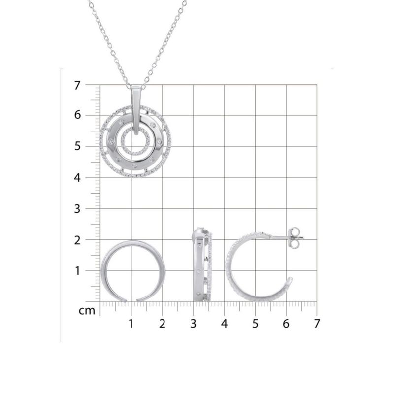 JUEGO DE ANILLO ARETES Y DIJE CON CADENA DE PLATA BLANCA 925 CON ZIRCONIAS