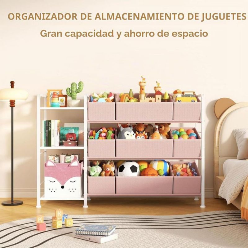 BBLIKE Estante Organizador de juguetes, libros y peluches con compartimentos de almacenamiento y cajones de tela Rosa