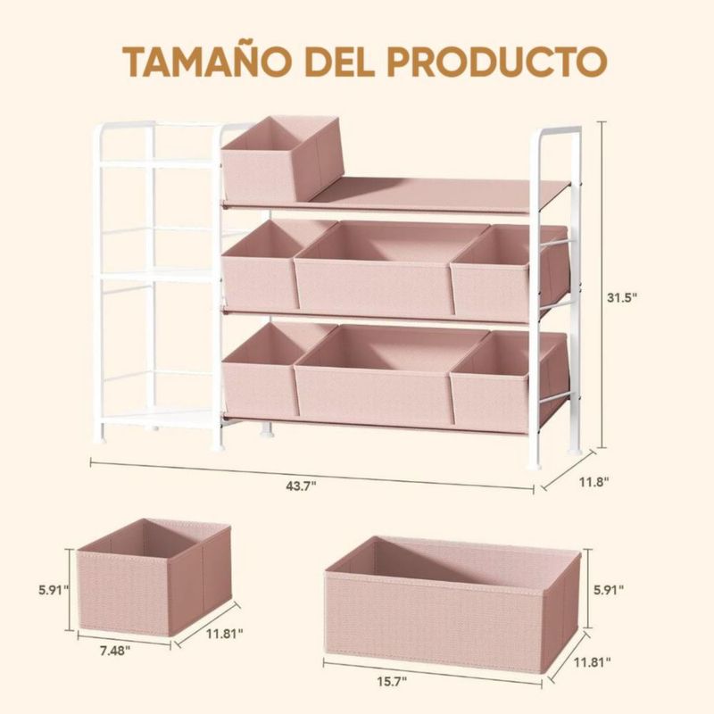 BBLIKE Estante Organizador de juguetes, libros y peluches con compartimentos de almacenamiento y cajones de tela Rosa