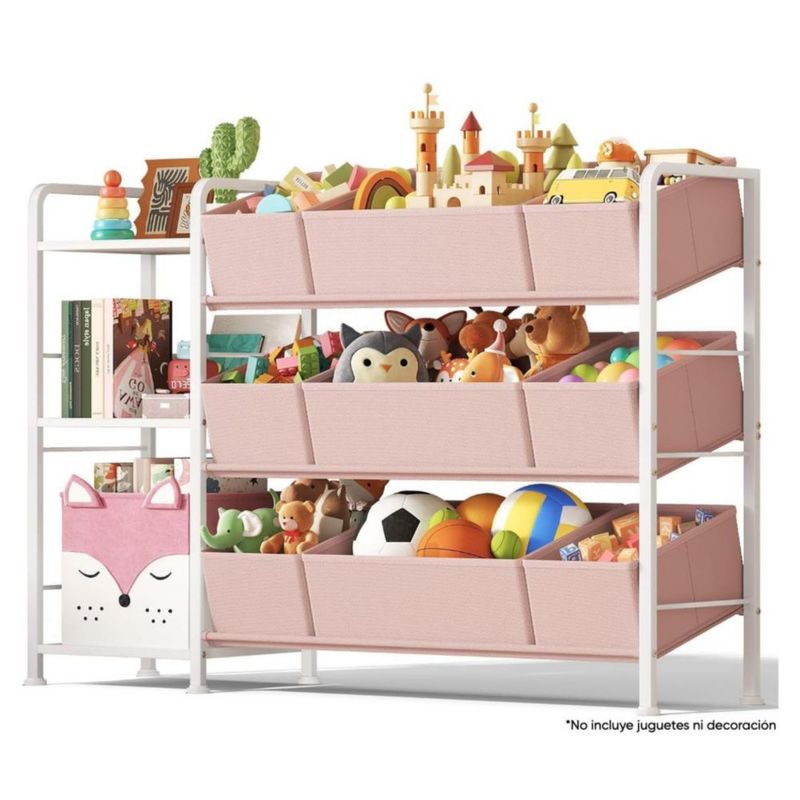 BBLIKE Estante Organizador de juguetes, libros y peluches con compartimentos de almacenamiento y cajones de tela Rosa