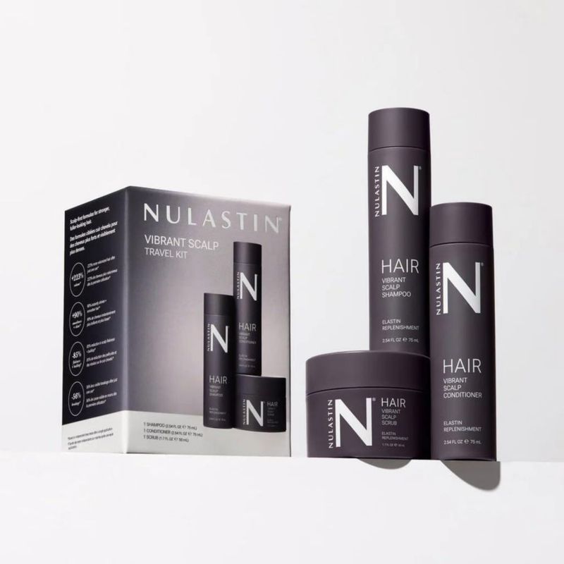 Set de Champú NULASTIN 3 piezas Kit de Viaje con Exfoliante y Acondicionador