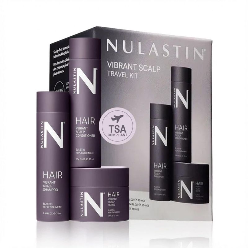 Set de Champú NULASTIN 3 piezas Kit de Viaje con Exfoliante y Acondicionador