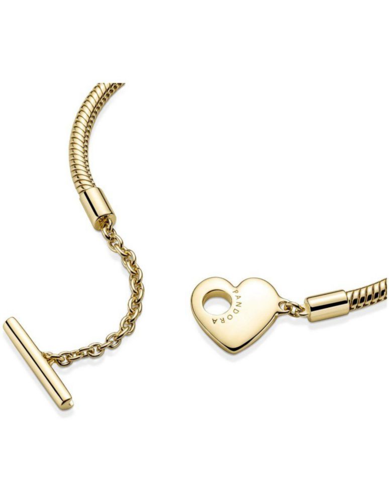 Pulsera Brazalete Pandora 569285C00 Cadena Serpiente Barra T Corazón Talla 21