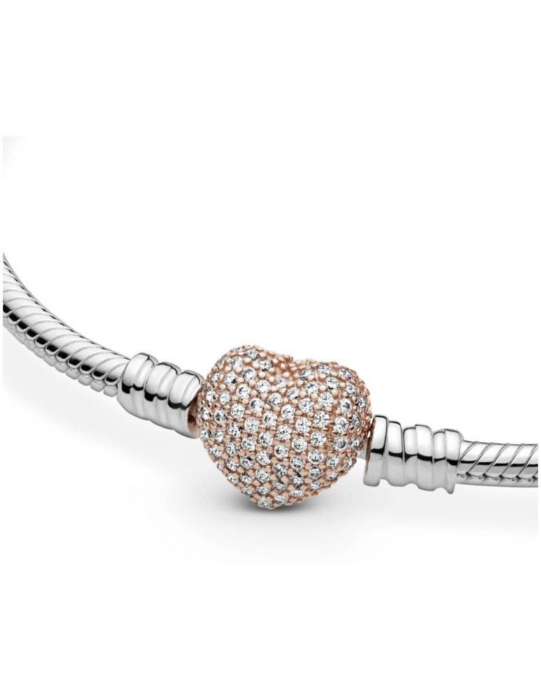 Brazalete Pulsera Pandora 586292cz Cadena Serpiente Broche Corazón Talla 16