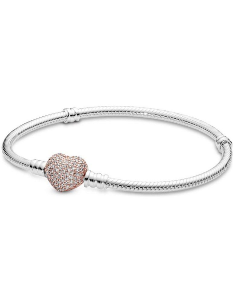 Brazalete Pulsera Pandora 586292cz Cadena Serpiente Broche Corazón Talla 16
