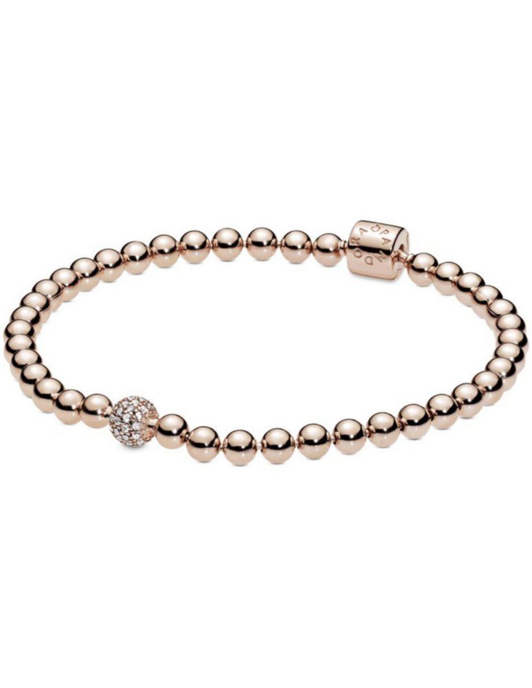 Brazalete Pulsera Pandora 588342CZ Cuentas y Pavé Baño Oro Rosa Talla 17