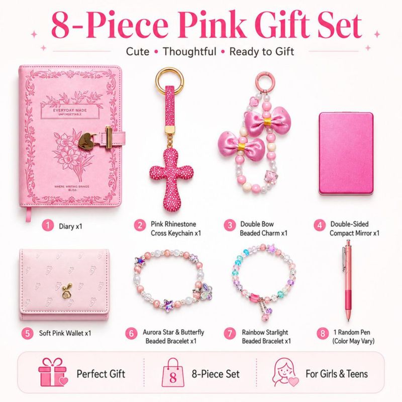 Set de regalo de diario Kiadneii de 8 piezas para niñas lindo y con cierre