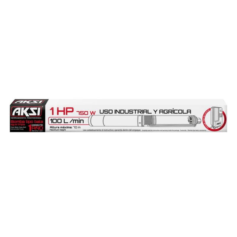 Bomba tipo bala Aksi 1 HP 750W agua limpia acero inoxidable