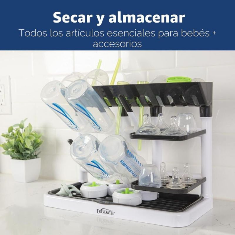 Dr. Brown’s Drying Tower Escurridor vertical para biberones, chupones y accesorios de bebé, Gris y Blanco