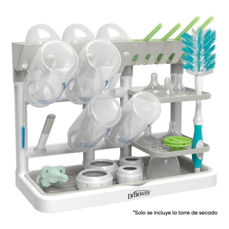 Dr. Brown’s Drying Tower Escurridor vertical para biberones, chupones y accesorios de bebé, Gris y Blanco