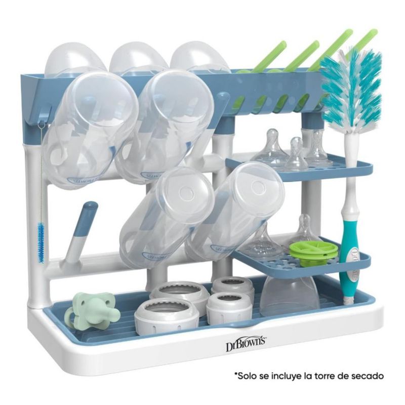 Dr. Brown’s Drying Tower Escurridor vertical para biberones, chupones y accesorios de bebé, Azul y Blanco