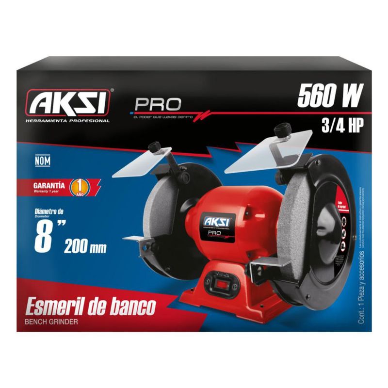 Esmeril de banco Aksi 560W piedras de 8 pulgadas Profesional