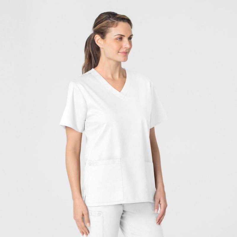 Top de scrubs WINK con cuello en V blanco 4XL