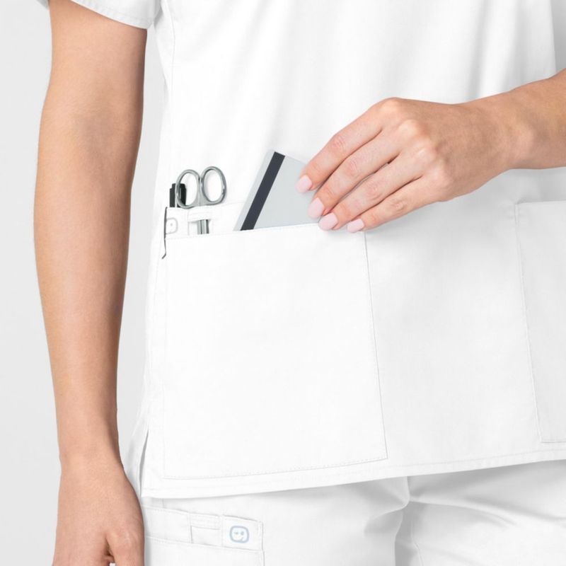 Top de scrubs WINK con cuello en V blanco 4XL