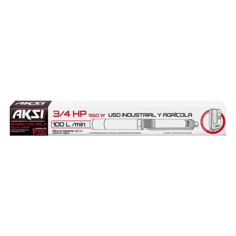 Bomba tipo bala Aksi 3/4 HP 560W agua limpia acero inoxidable