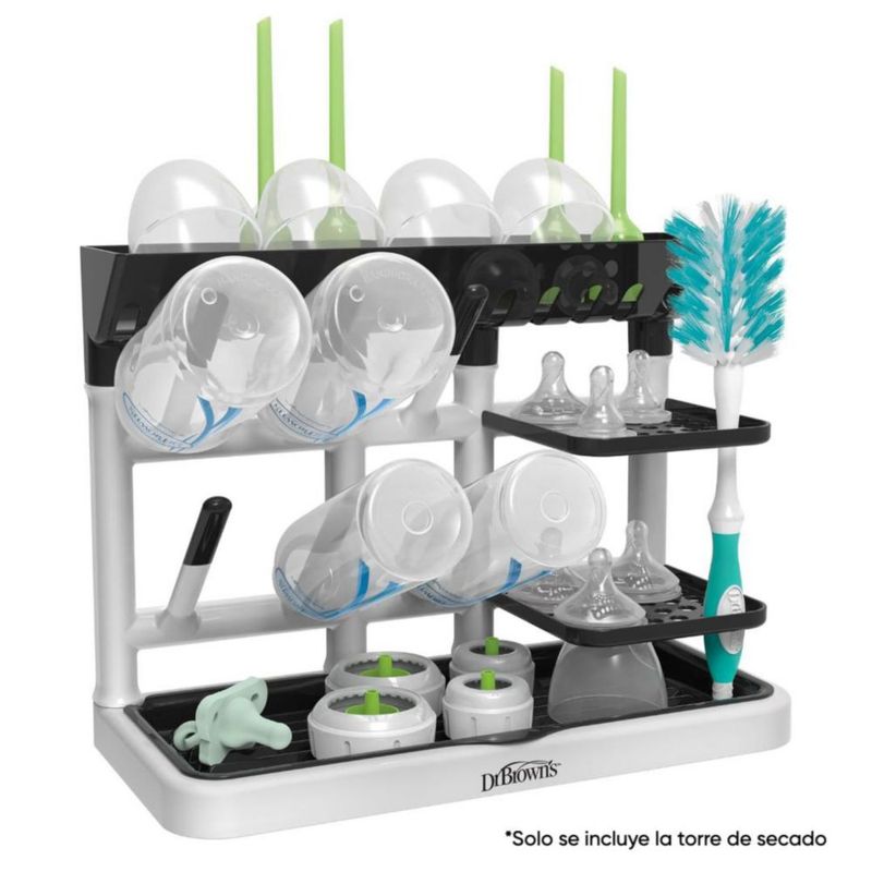 Dr. Brown’s Drying Tower Escurridor vertical para biberones, chupones y accesorios de bebé, Negro y Blanco