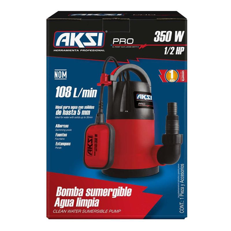 Bomba sumergible Aksi 1/2 HP agua limpia con flotador PRO