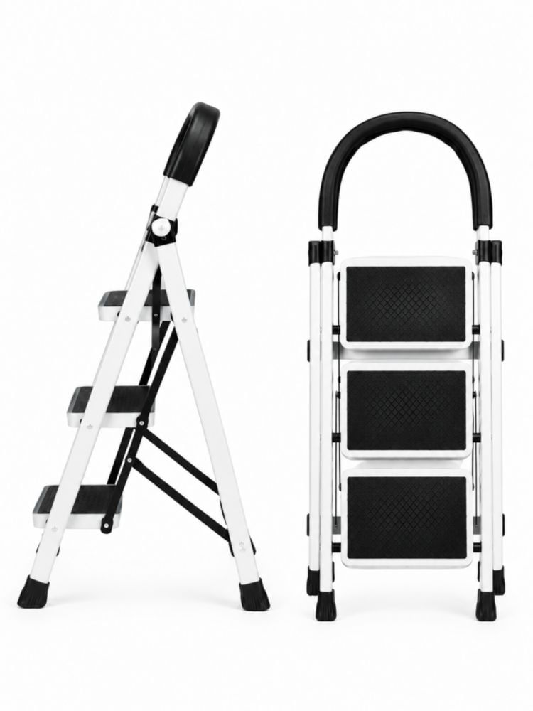 Escalera Plegable 3 Peldaños Color Blanco Antideslizante Multifuncional Color Blanco